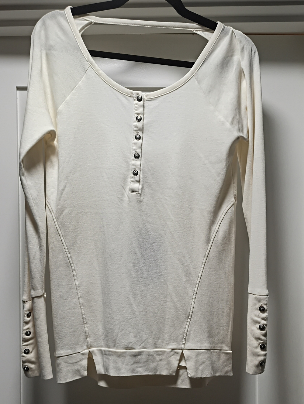 Women's Cream Long-Sleeve Henley Top with Button Detail
